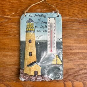 Vintage Lighthouse Decor Ceramic Wall Hanging Thermometer Temperature Gauge NEW